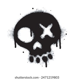 Spray Painted Graffiti skull icon Sprayed isolated with a white background. graffiti skull symbol with over spray in black over white.