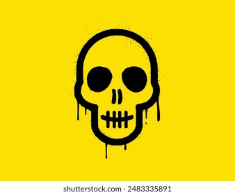 Spray Painted Graffiti Skull icon isolated on yellow background