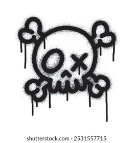 Spray Painted Graffiti skull icon Sprayed isolated with a white background. graffiti skull symbol with over spray in black over white.