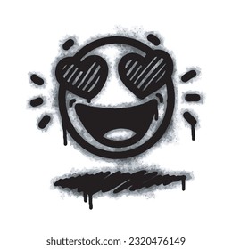 Spray Painted Graffiti smiling enchanted emoticon face isolated on white background. vector illustration.


