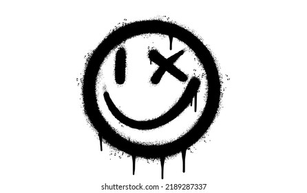 Spray Painted Graffiti smiling face emoticon isolated on white background. vector illustration.