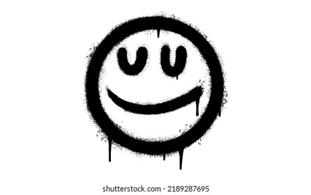 Spray Painted Graffiti smiling face emoticon isolated on white background. vector illustration.