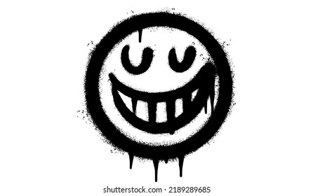 Spray Painted Graffiti smiling face emoticon isolated on white background. vector illustration.