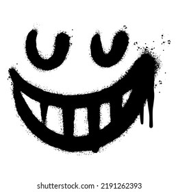 Spray Painted Graffiti smiling face emoticon isolated on white background. vector illustration.