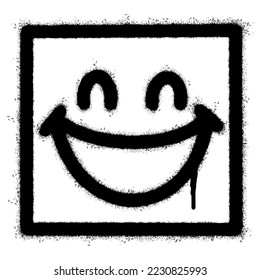 Spray Painted Graffiti smiling face emoticon isolated on white background. vector illustration.