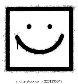 Spray Painted Graffiti smiling face emoticon isolated on white background. vector illustration.