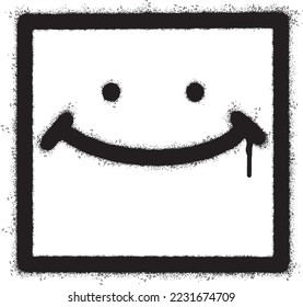 Spray Painted Graffiti smiling face emoticon isolated on white background. vector illustration.