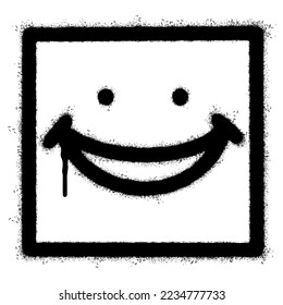 Spray Painted Graffiti smiling face emoticon isolated on white background. vector illustration.