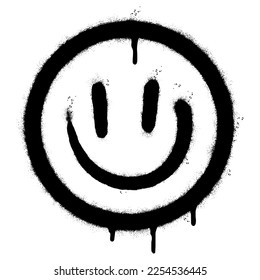 Spray Painted Graffiti smiling face emoticon isolated on white background.