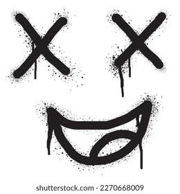 Emoticono facial sonriente de graffiti pintado con aerosol aislado en fondo blanco. ilustración vectorial.