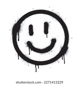 Spray Painted Graffiti smiling face emoticon isolated on white background. vector illustration.