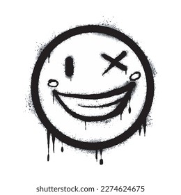 Spray Painted Graffiti smiling face emoticon isolated on white background. vector illustration.