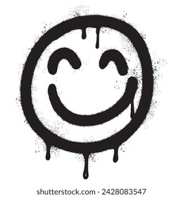 Spray Painted Graffiti smiling face emoticon isolated on white background. vector illustration.