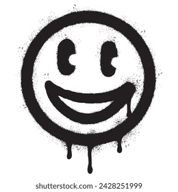 Spray Painted Graffiti smiling face emoticon isolated on white background. vector illustration.