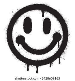 Spray Painted Graffiti smiling face emoticon isolated on white background. vector illustration.