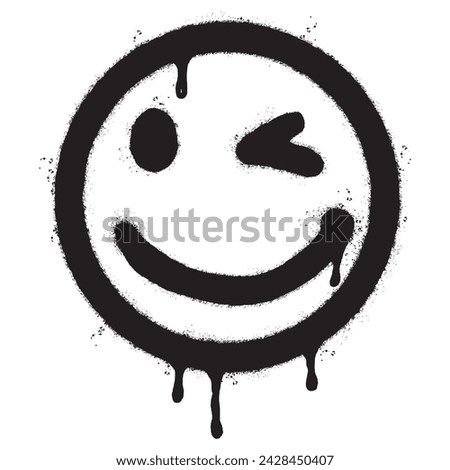 Spray Painted Graffiti smiling face emoticon isolated on white background. vector illustration.