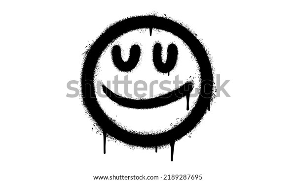 Spray Painted Graffiti\
smiling face emoticon isolated on white background. vector\
illustration.
