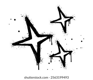 Spray painted graffiti sparkle icon. black over white. stars sparkle drip symbol. isolated on white background. vector illustration