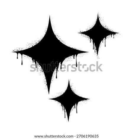 Spray painted graffiti sparkle icon. black over white. stars sparkle drip symbol. isolated on white background. vector illustration