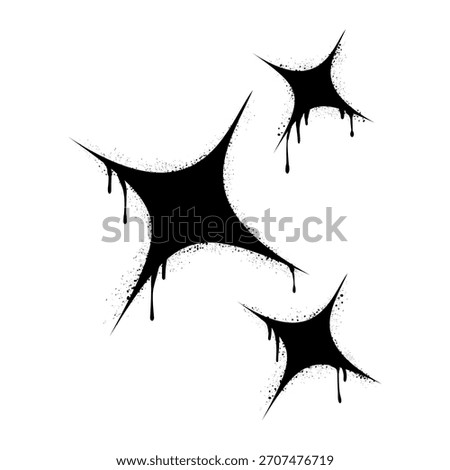 Spray painted graffiti sparkle icon. black over white. stars sparkle drip symbol. isolated on white background. vector illustration
