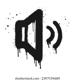 Spray painted graffiti speaker on black over white. loudspeaker doodle illustration. isolated on white background