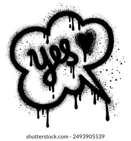 Spray Painted Graffiti Speech bubble icon Sprayed with word yes. graffiti Speech bubble symbol with over spray in black over white. Vector illustration.