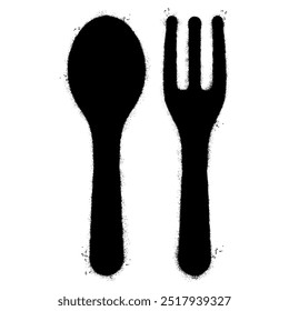 Spray Painted Graffiti Spoon and fork icon isolated on white background.