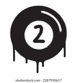 Spray Painted Graffiti Sprayed billiard ball symbol isolated on white background. two ball graffiti icon with overspray in black on white.
