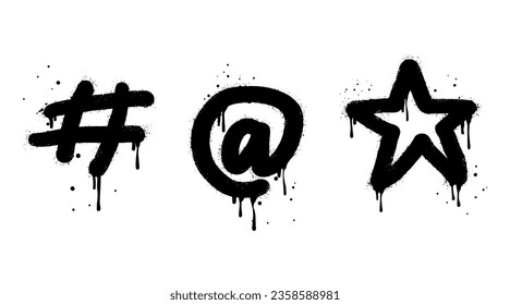 Spray painted graffiti star, question marks, heart, question drip symbol. isolated on white background. vector illustration