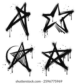Spray painted graffiti Star sign in black over white. Star drip symbol on set. isolated on white background. vector illustration
