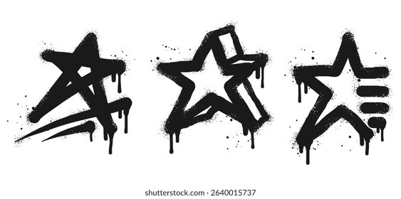 Spray painted graffiti Star sign in black over white. Star drip symbol. isolated on white background