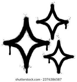 Spray Painted Graffiti stars sparkle icon icon Sprayed isolated with a white background. graffiti shining burst with over spray in black over white.