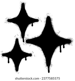 Spray Painted Graffiti stars sparkle icon icon Sprayed isolated with a white background. graffiti shining burst with over spray in black over white.