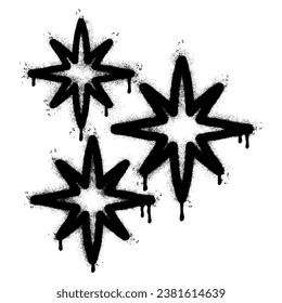 Spray Painted Graffiti stars sparkle icon icon Sprayed isolated with a white background. graffiti shining burst with over spray in black over white. svg