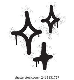 Spray Painted Graffiti stars sparkle icon icon Sprayed isolated with a white background. graffiti shining burst with over spray in black over white.