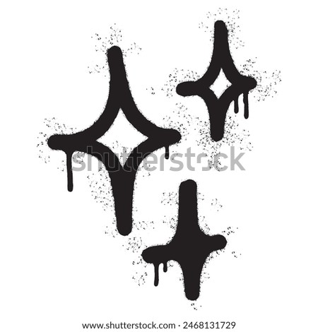 Spray Painted Graffiti stars sparkle icon icon Sprayed isolated with a white background. graffiti shining burst with over spray in black over white.