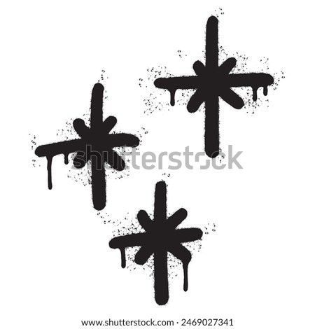 Spray Painted Graffiti stars sparkle icon icon Sprayed isolated with a white background. graffiti shining burst with over spray in black over white.