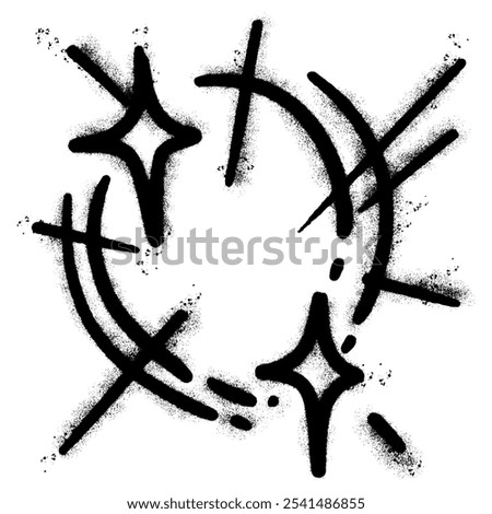 Spray Painted Graffiti stars sparkle icon Sprayed isolated with a white background. graffiti shining burst with over spray in black over white.