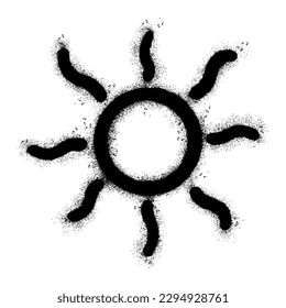 Spray Painted Graffiti Sun icon Sprayed isolated with a white background. graffiti Sun symbol with over spray in black over white.