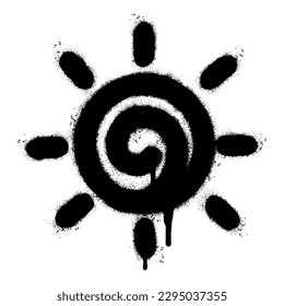 Spray Painted Graffiti Sun icon Sprayed isolated with a white background. graffiti Sun symbol with over spray in black over white.