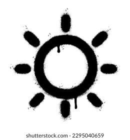 Spray Painted Graffiti Sun icon Sprayed isolated with a white background. graffiti Sun symbol with over spray in black over white.