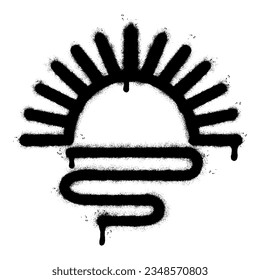 Spray Painted Graffiti sunset icon Sprayed isolated with a white background. graffiti sunrise symbol with over spray in black over white.