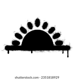 Icono de la puesta de sol del graffiti pintado con aerosol aislado con fondo blanco. símbolo del amanecer del graffiti con aerosol sobre blanco y negro.