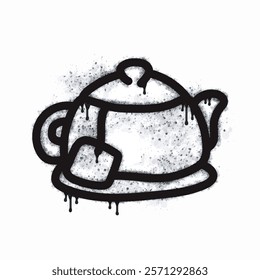 Spray painted graffiti teapot sign in black on white. teapot symbol. isolated on white background. vector illustration