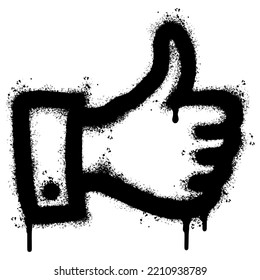 Spray Painted Graffiti Thumbs up icon Sprayed isolated with a white background. graffiti Like symbol with over spray in black over white. Vector illustration.