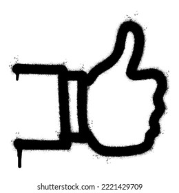 Spray Painted Graffiti Thumbs up icon Sprayed isolated. graffiti Like symbol with over spray in black over white. Vector illustration.