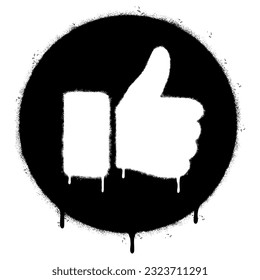 Spray Painted Graffiti Thumbs up icon Sprayed isolated. graffiti Like symbol with over spray in black over white.