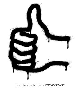 Spray Painted Graffiti Thumbs up icon Sprayed isolated. graffiti Like symbol with over spray in black over white.