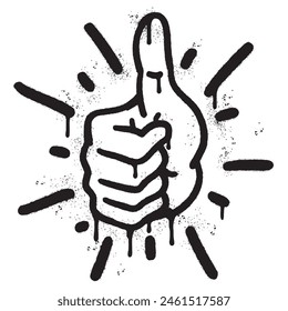 Spray Painted Graffiti Thumbs up icon Sprayed isolated. graffiti Like symbol with over spray in black over white.