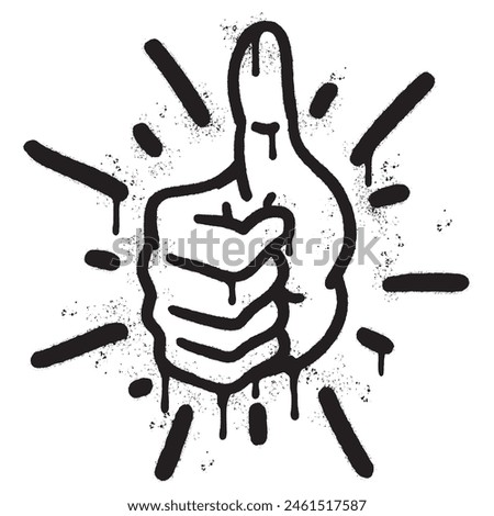 Spray Painted Graffiti Thumbs up icon Sprayed isolated. graffiti Like symbol with over spray in black over white.